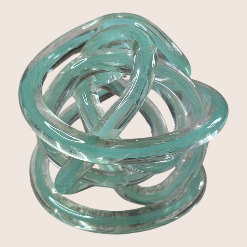 🪢 MODERN ART ABSTRACT DECORATIVE GLASS KNOT TEAL UNMARKED HANDBLOWN TIZO STYLE - Picture 5 of 8